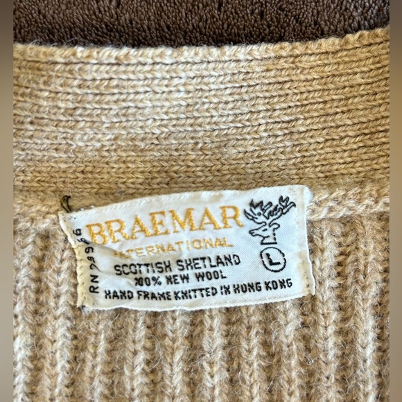 Men’s Large Beige Shetland Wool Braemar International Button-Up Cardigan - Picture 7 of 7